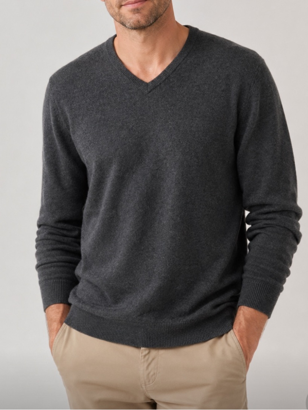 Club Room Men's 2 Ply 100% Cashmere V-Neck Sweater in Charcoal